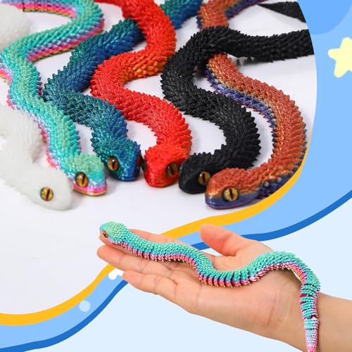 12-Inch 3D Printed Snake Toys – 6 Pack Flexible PLA Figures for Desk Decor and Stress Relief