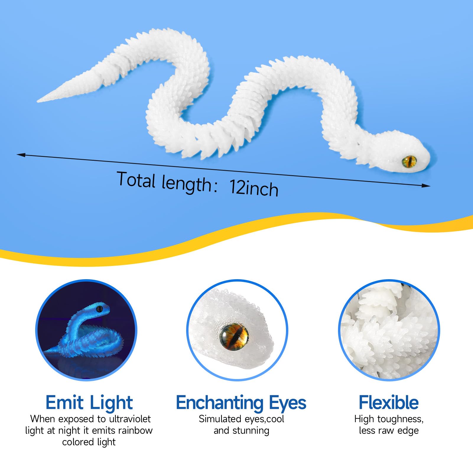 12-Inch 3D Printed Snake Toys – 6 Pack Flexible PLA Figures for Desk Decor and Stress Relief