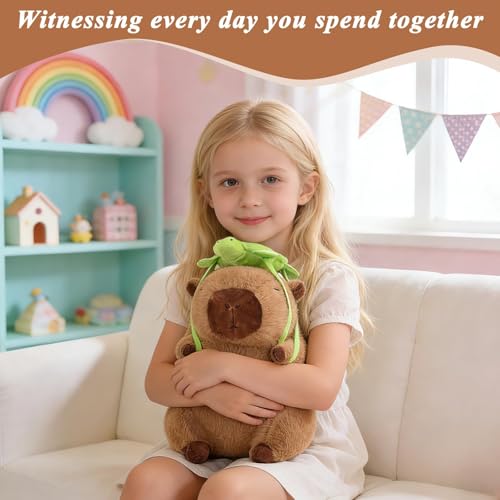 12-Inch Capibara Plush with Removable Turtle Backpack - Kawaii Soft Stuffed Animal for Kids & Teens