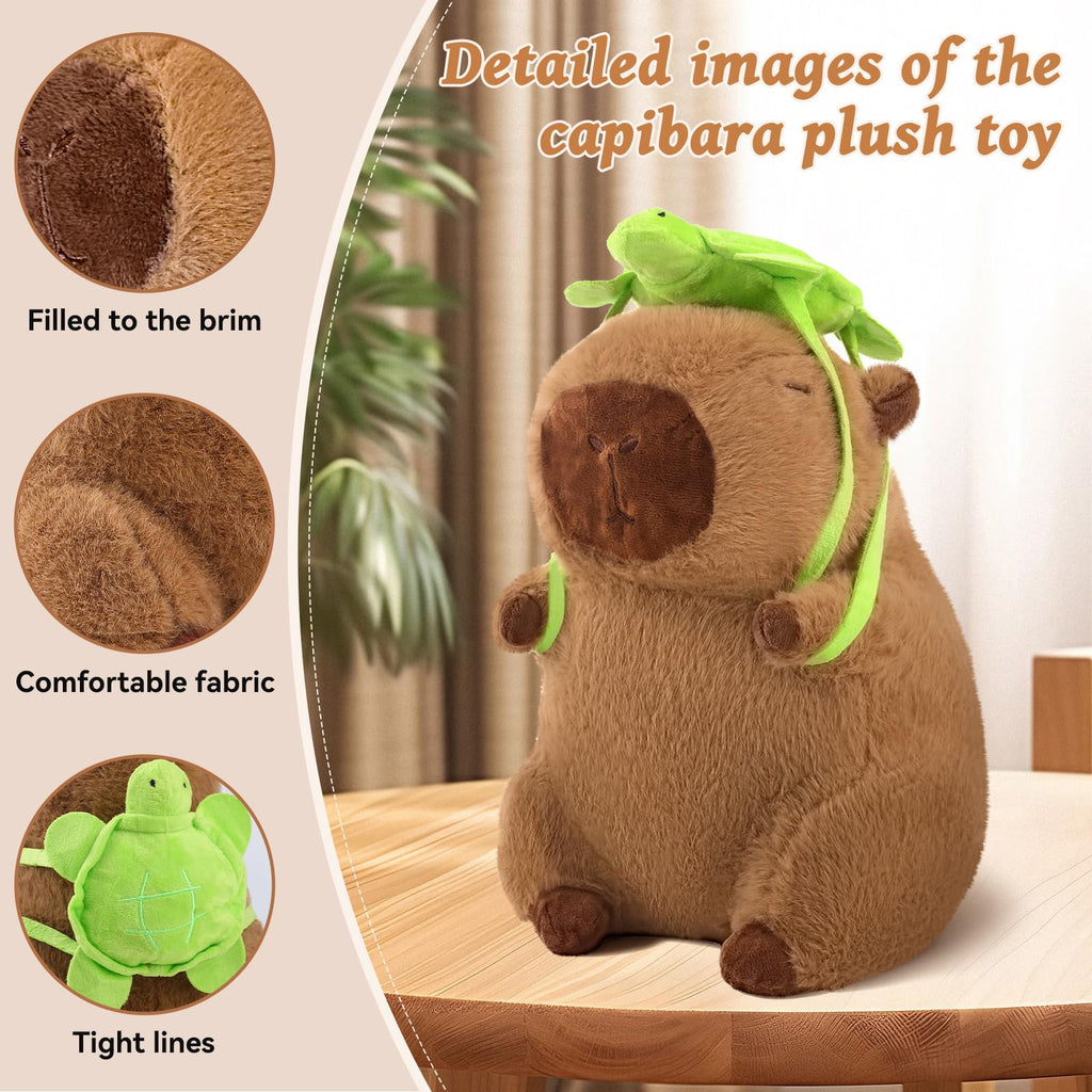 12-Inch Capibara Plush with Removable Turtle Backpack - Kawaii Soft Stuffed Animal for Kids & Teens