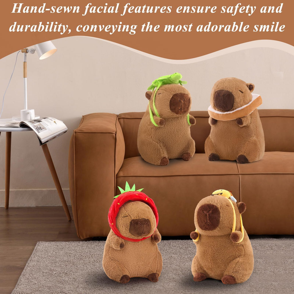 12-Inch Capibara Plush with Removable Turtle Backpack - Kawaii Soft Stuffed Animal for Kids & Teens