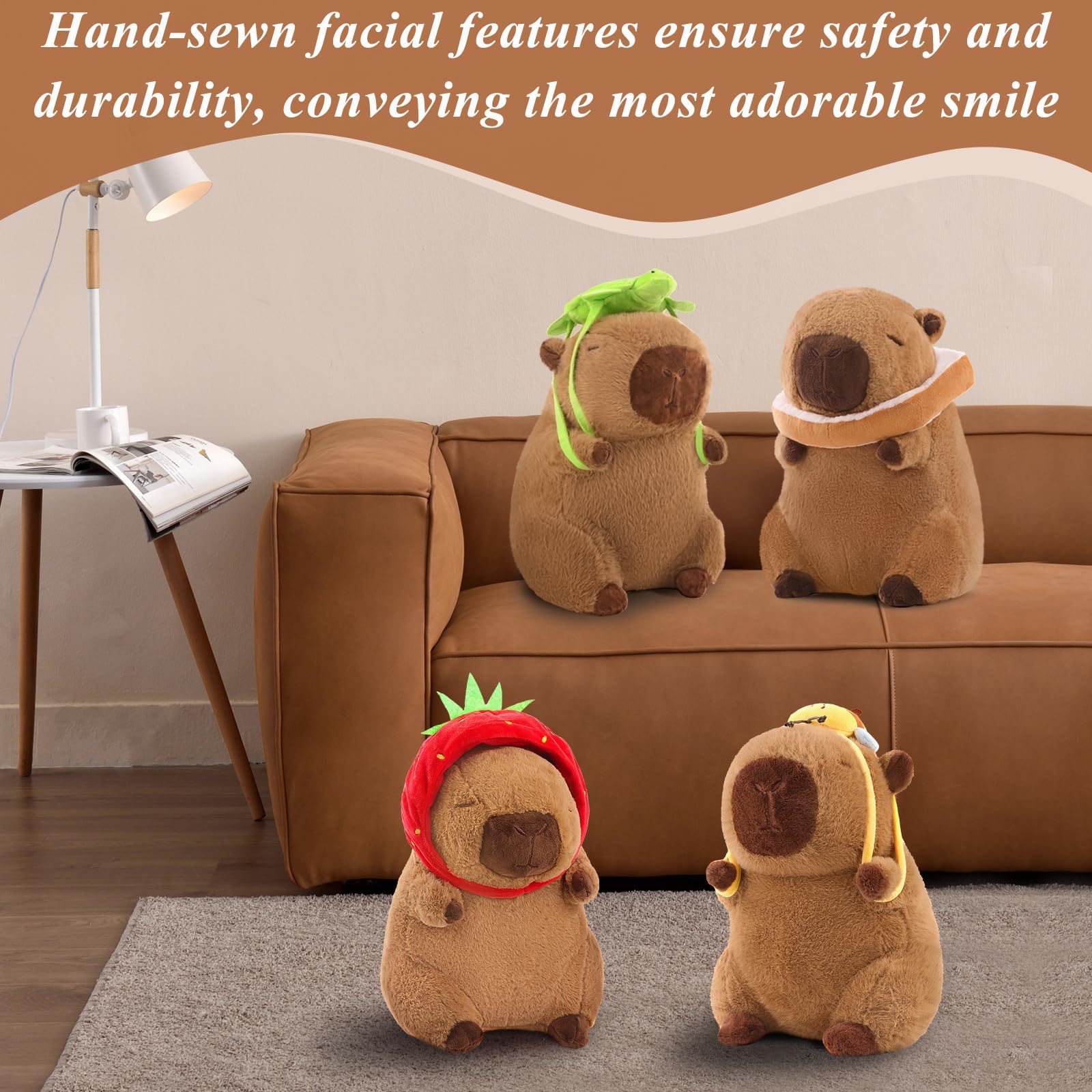 12-Inch Capibara Plush with Removable Turtle Backpack - Kawaii Soft Stuffed Animal for Kids & Teens