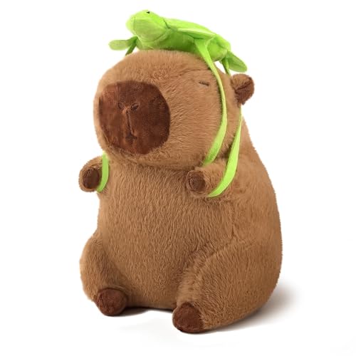 12-Inch Capibara Plush with Removable Turtle Backpack - Kawaii Soft Stuffed Animal for Kids & Teens
