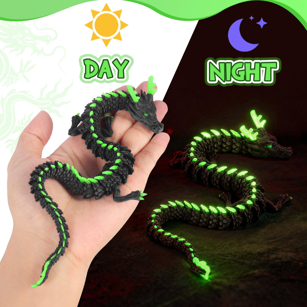 12-Inch Dark Green Glow-in-the-Dark Dragon Egg Fidget Toy by OKYUK – Articulated Dragon with Hidden Compartment, PLA 3D Print