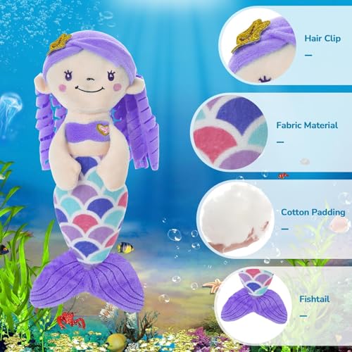 12-Inch Purple Mermaid Plush Toy – Soft Mermaid Princess Stuffed Animal with Glitter Heart, Safe for Toddlers