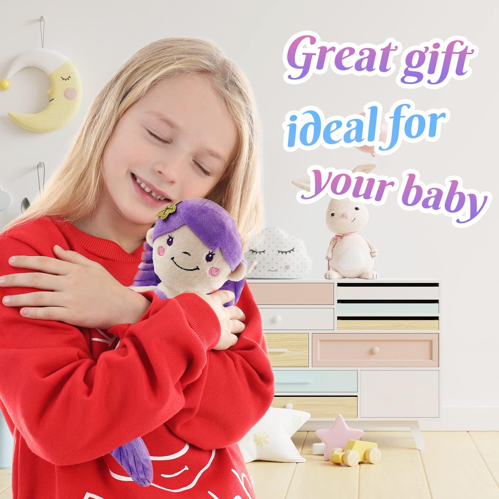 12-Inch Purple Mermaid Plush Toy – Soft Mermaid Princess Stuffed Animal with Glitter Heart, Safe for Toddlers