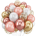12-Inch Rose Gold Confetti Balloons (60-Pack) – Metallic & Chrome Gold Latex Balloons with Ribbons for Weddings, Birthdays, Baby Showers