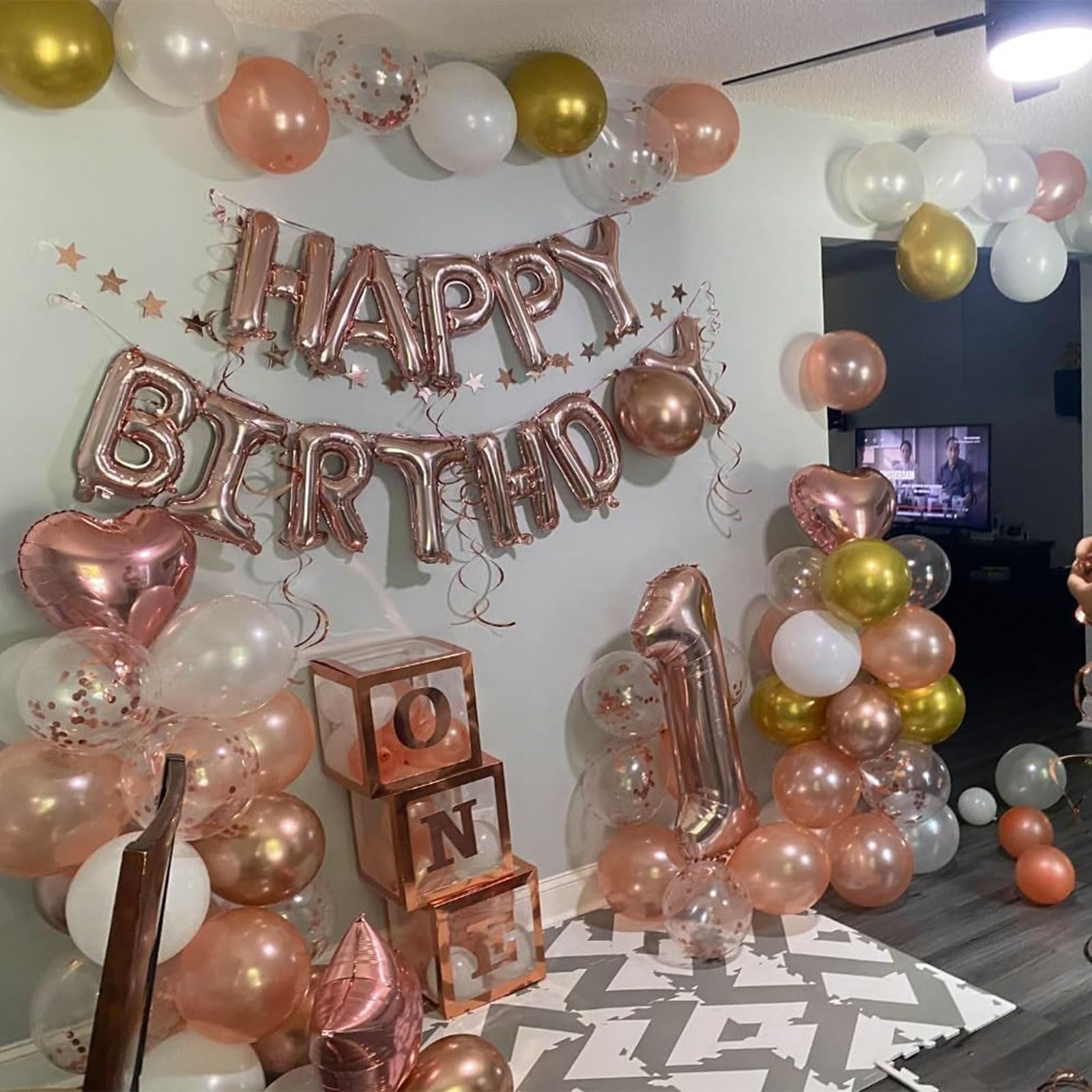 12-Inch Rose Gold Confetti Balloons (60-Pack) – Metallic & Chrome Gold Latex Balloons with Ribbons for Weddings, Birthdays, Baby Showers