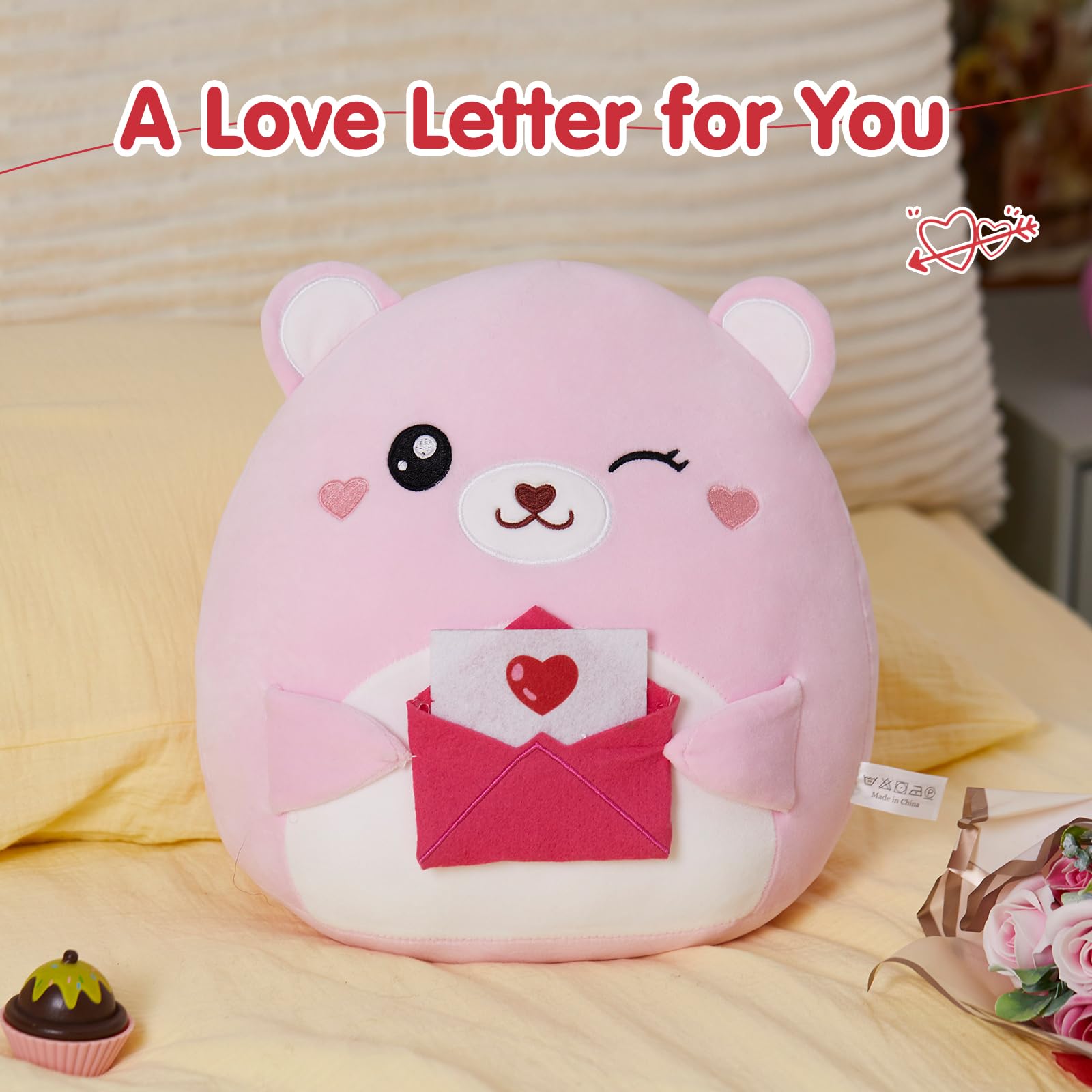 12-Inch Valentine Teddy Bear Plush with Love Letter – Soft Cuddly Pillow for Kids and Girlfriends