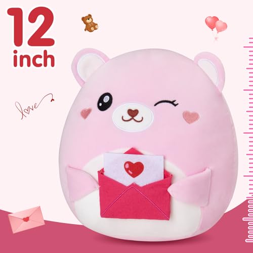 12-Inch Valentine Teddy Bear Plush with Love Letter – Soft Cuddly Pillow for Kids and Girlfriends