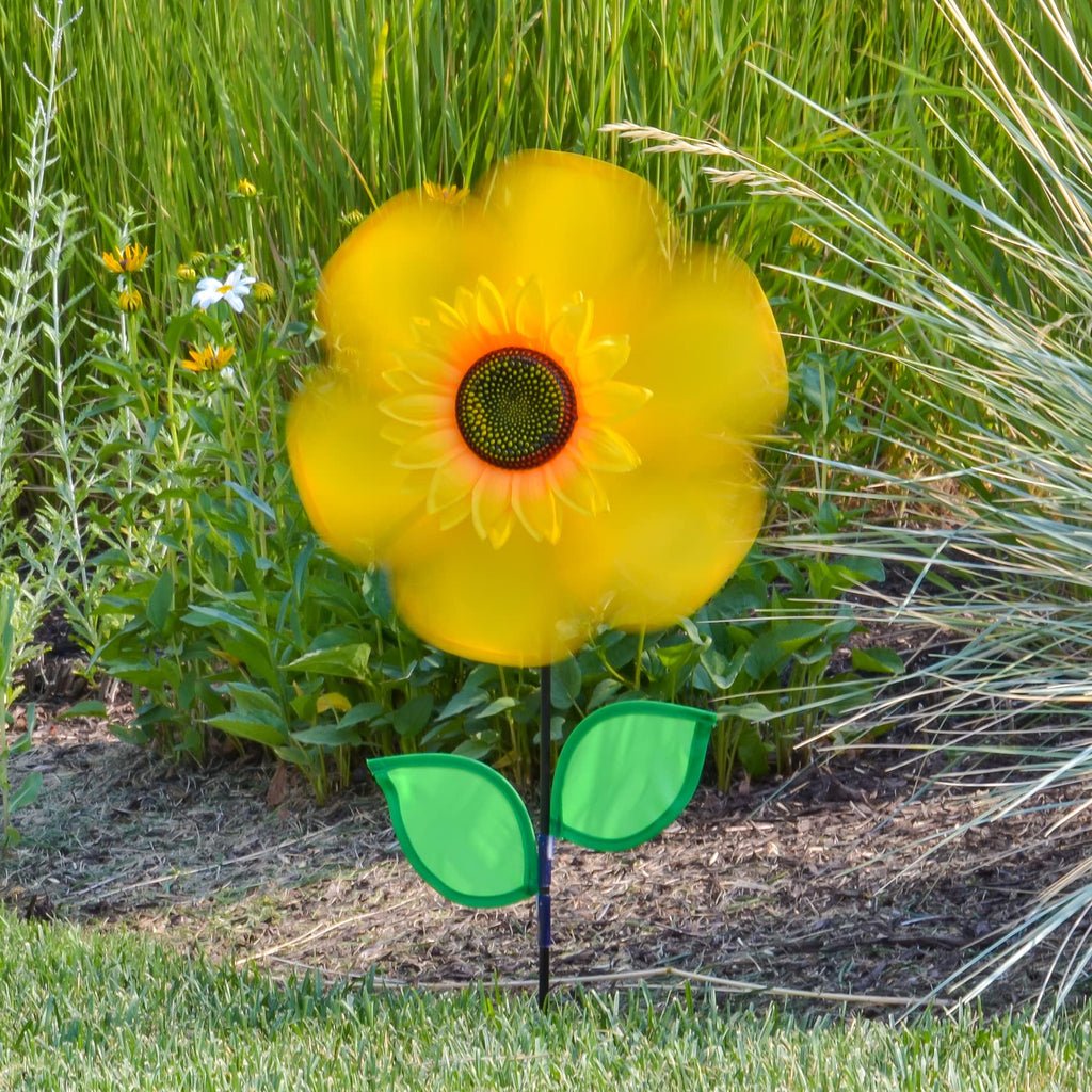 12-Inch Yellow Sunflower Wind Spinner by In the Breeze – Weather-Resistant Fabric & Fiberglass Frame for Yard or Garden