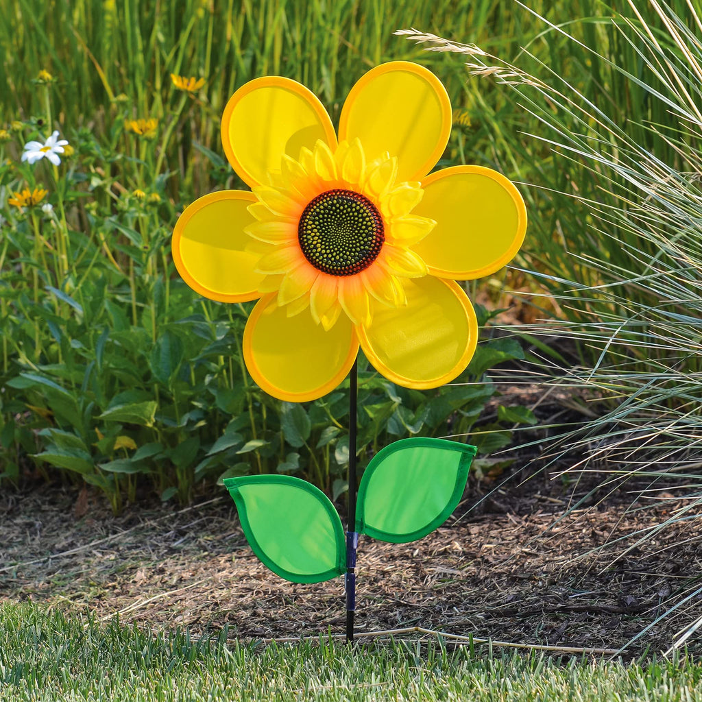 12-Inch Yellow Sunflower Wind Spinner by In the Breeze – Weather-Resistant Fabric & Fiberglass Frame for Yard or Garden
