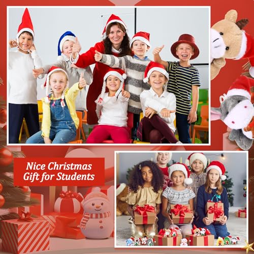 12 Mini Christmas Plush Keychains Set - Santa Hat Animals & Holiday Ornaments for Tree Decor, Party Favors, Stocking Stuffers