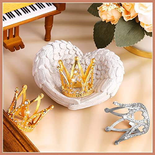 12 Mini Crown Cake Toppers – Gold & Silver Crystal Tiaras for Party Decor