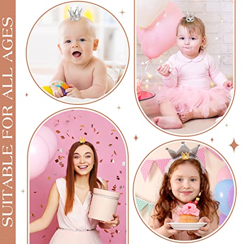 12 Mini Crown Cake Toppers – Gold & Silver Crystal Tiaras for Party Decor