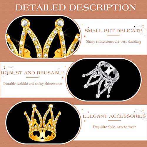 12 Mini Crown Cake Toppers – Gold & Silver Crystal Tiaras for Party Decor
