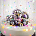 12 Mini Disco Ball Cake Toppers for 70s Themed Birthday Parties - 4 Sizes
