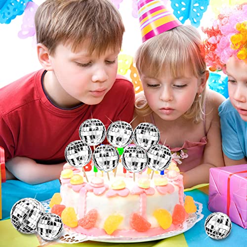 12 Mini Disco Ball Cake Toppers for 70s Themed Birthday Parties - 4 Sizes