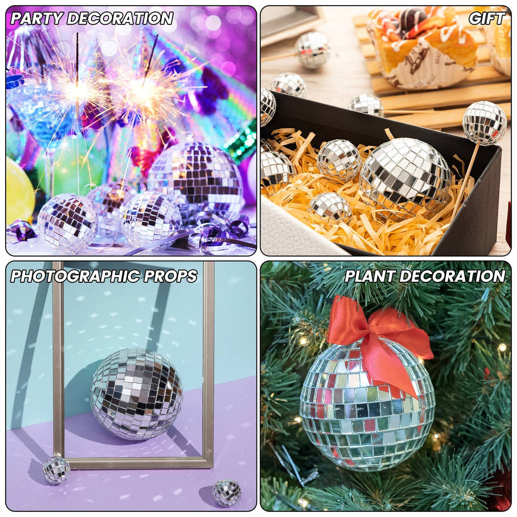 12 Mini Disco Ball Cake Toppers for 70s Themed Birthday Parties - 4 Sizes