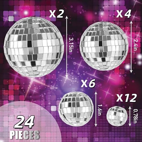 12 Mini Disco Ball Cake Toppers for 70s Themed Birthday Parties - 4 Sizes