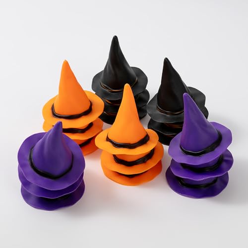 12 Mini Plastic Witch Hats for Halloween Crafts & Decor – 2.95 Inch Wizard Hats, Party Supplies