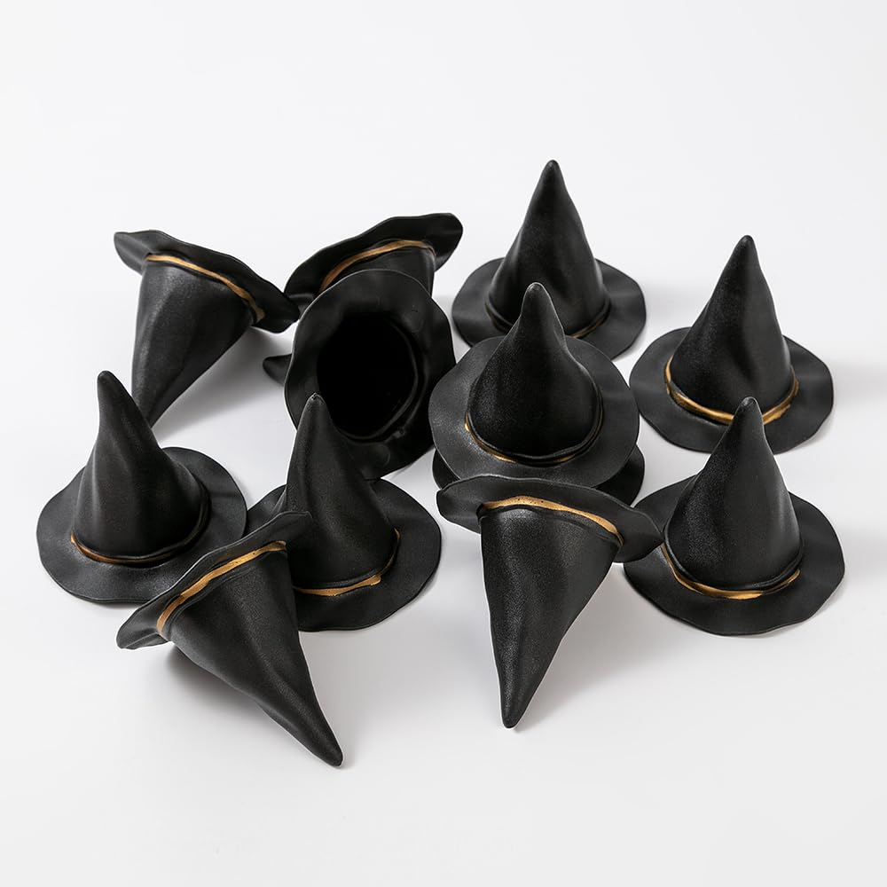 12 Mini Plastic Witch Hats for Halloween Crafts & Decor – 2.95 Inch Wizard Hats, Party Supplies