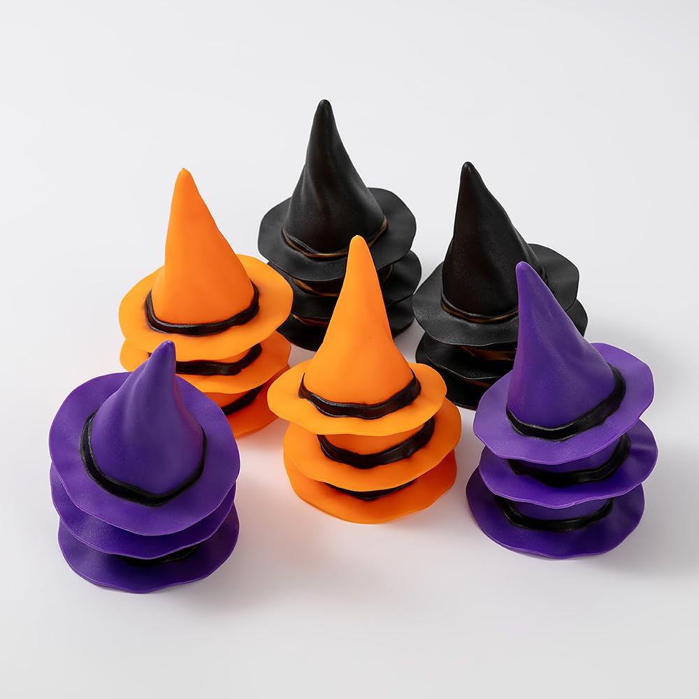 12 Mini Plastic Witch Hats for Halloween Crafts & Decor – 2.95 Inch Wizard Hats, Party Supplies