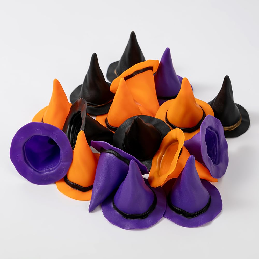 12 Mini Plastic Witch Hats for Halloween Crafts & Decor – 2.95 Inch Wizard Hats, Party Supplies