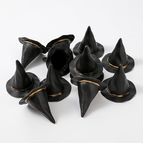 12 Mini Plastic Witch Hats for Halloween Crafts & Decor – 2.95 Inch Wizard Hats, Party Supplies