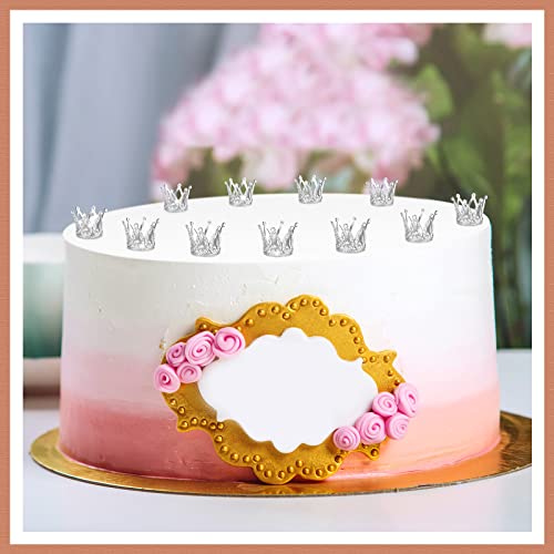 12 Mini Silver Crown Cake Toppers - Alloy Crystal Princess Headpiece for Wedding, Baby Shower, Birthday
