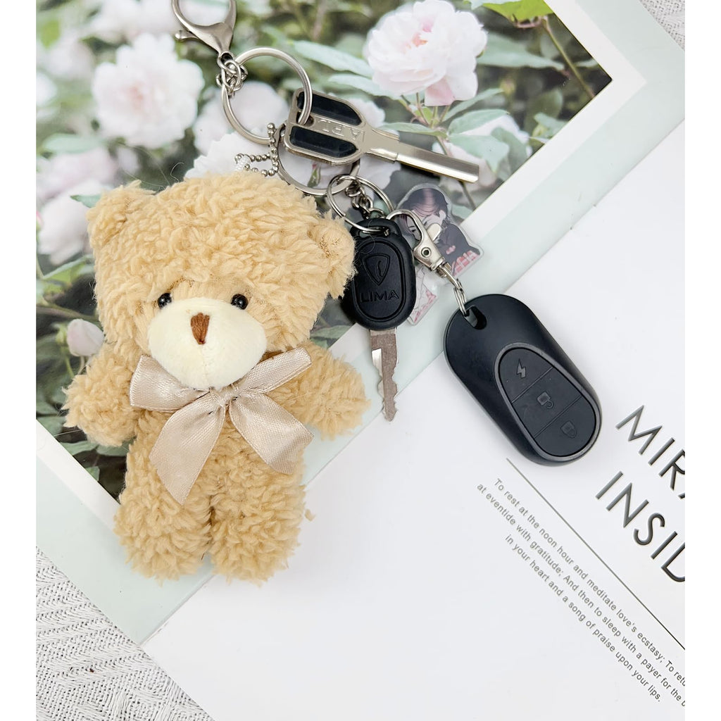 12 Mini Stuffed Teddy Bears with Keychains – 4.7 Inch Plush Bears in White, Brown, Grey for Party Favors and DIY Crafts