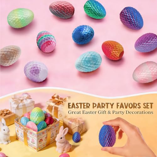 12-Pack 3D Printed Dragon Eggs with Hidden Dragons Inside - Collectible Toys for Kids, Easter Gifts & Party Favors
