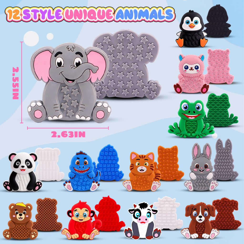 12-Pack Animal Sensory Toys – Silicone Fidgets for Toddlers, Travel, and Classroom Calming