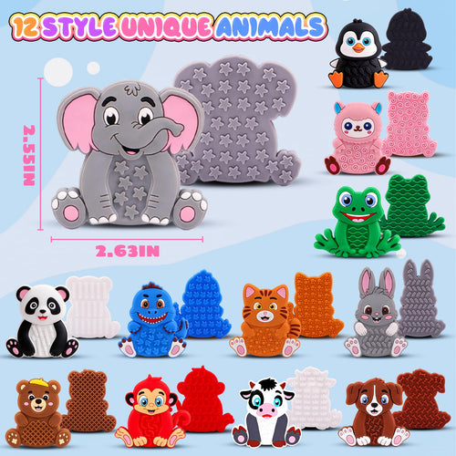 12-Pack Animal Sensory Toys – Silicone Fidgets for Toddlers, Travel, and Classroom Calming