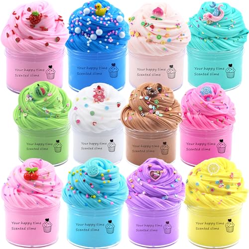 12-Pack Butter Slime Kit with Cake Charms – Soft, Non-Sticky Stress Relief Toy for Kids, Party Favors & Easter Basket Stuffers