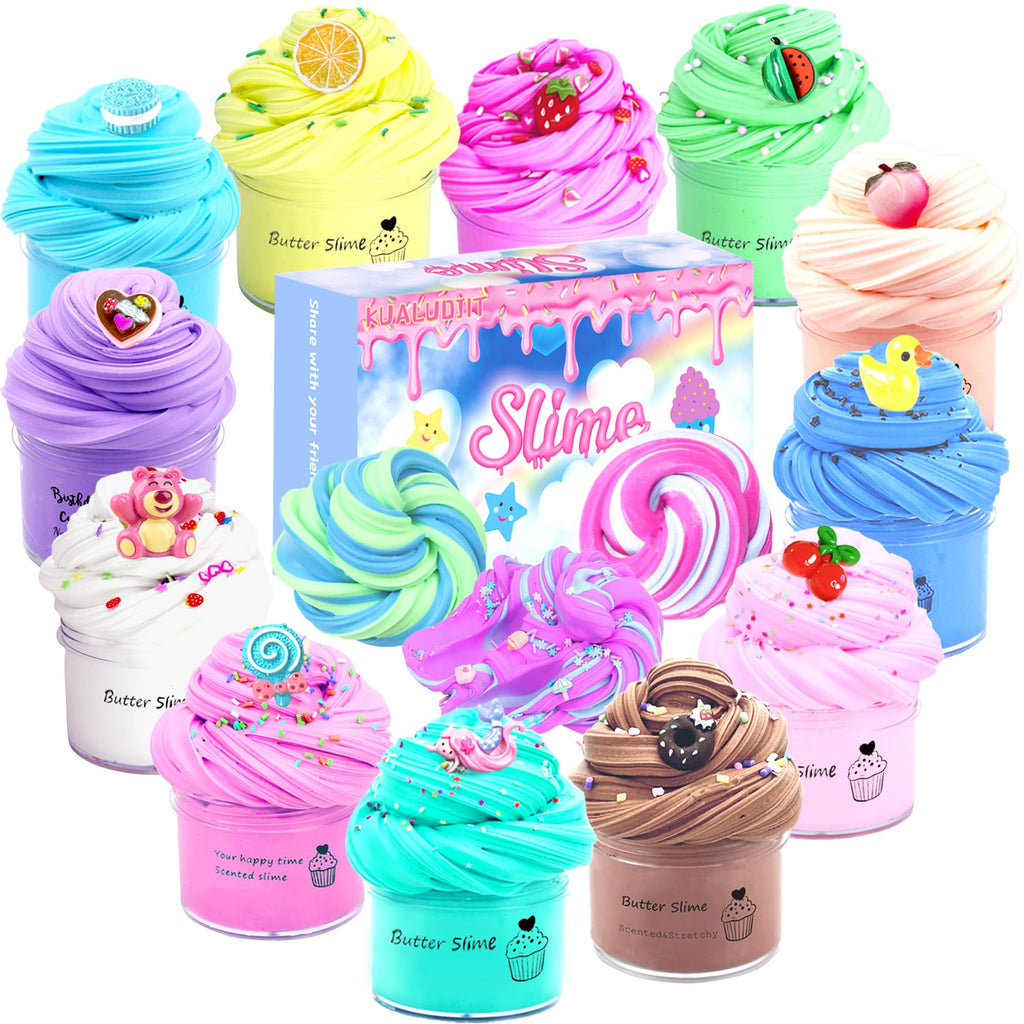 12-Pack Butter Slime Kit with Cake Charms – Soft, Non-Sticky Stress Relief Toy for Kids, Party Favors & Easter Basket Stuffers