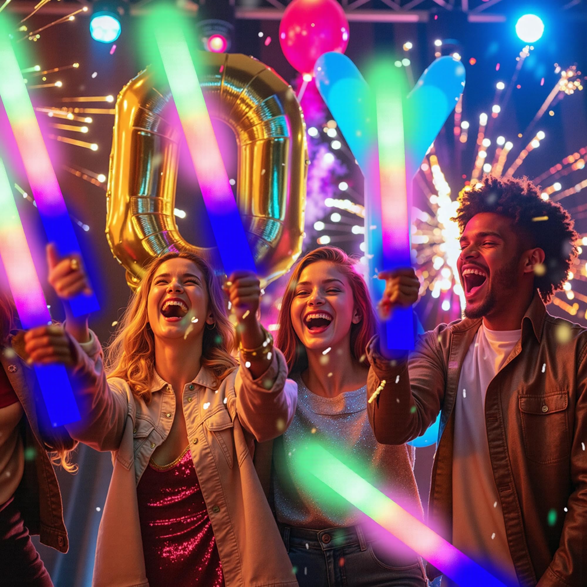 12 Pack Foam Glow Sticks with 3 Modes – Bendable LED Party Lights for Weddings, Halloween, and More