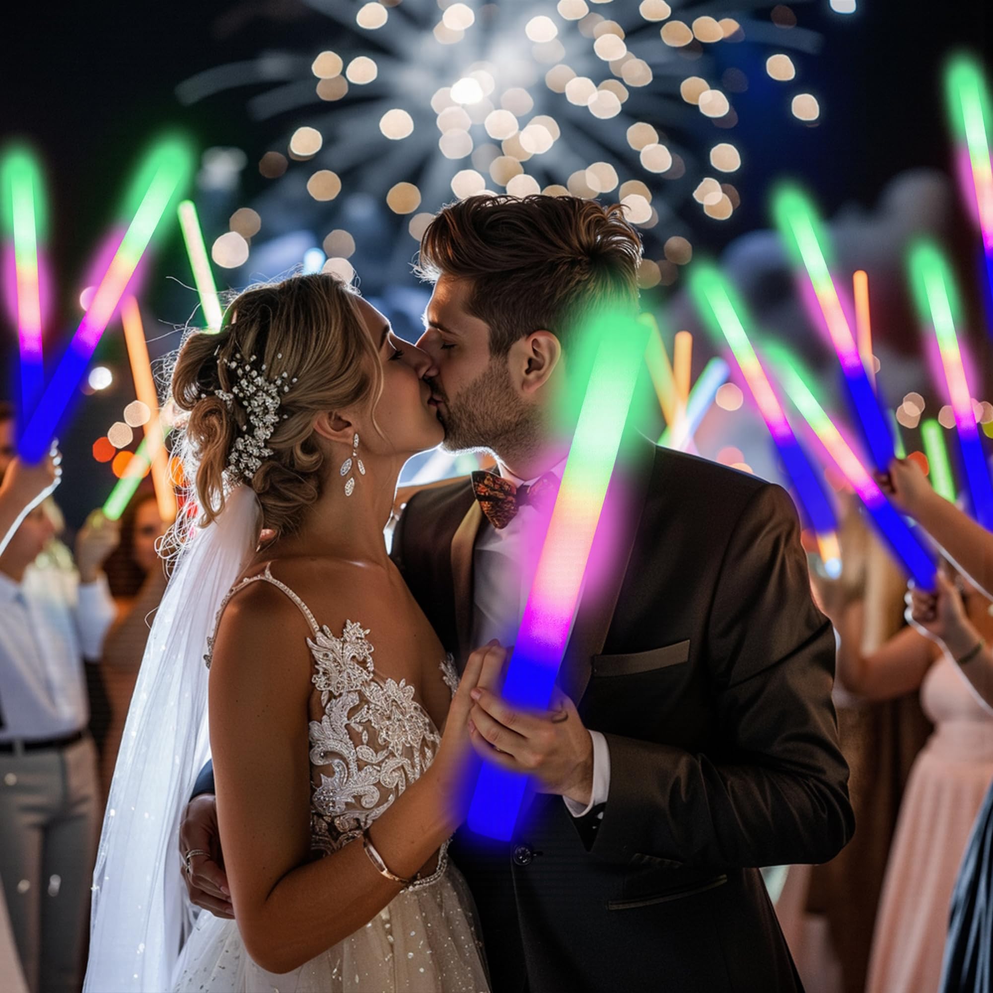 12 Pack Foam Glow Sticks with 3 Modes – Bendable LED Party Lights for Weddings, Halloween, and More