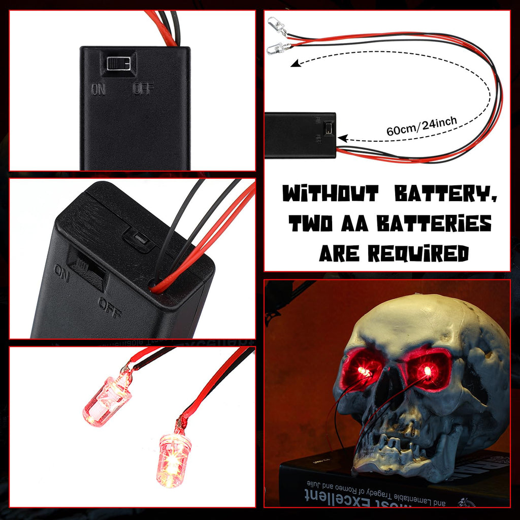 12-Pack Halloween LED Glowing Eyes for Masks | Red Light, 24-Inch Wire, Battery Operated