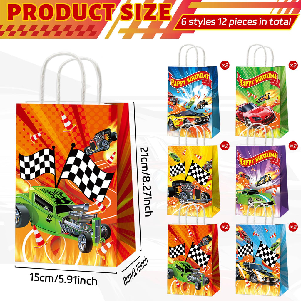 12 Pack Hot Car Party Favor Bags – Race Car Themed Goodie Bags for Birthday Baby Shower