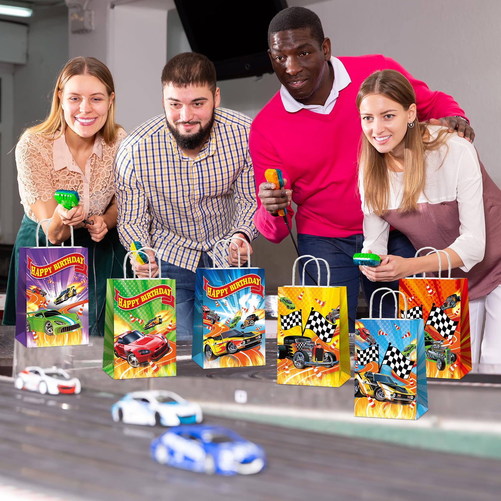12 Pack Hot Car Party Favor Bags – Race Car Themed Goodie Bags for Birthday Baby Shower