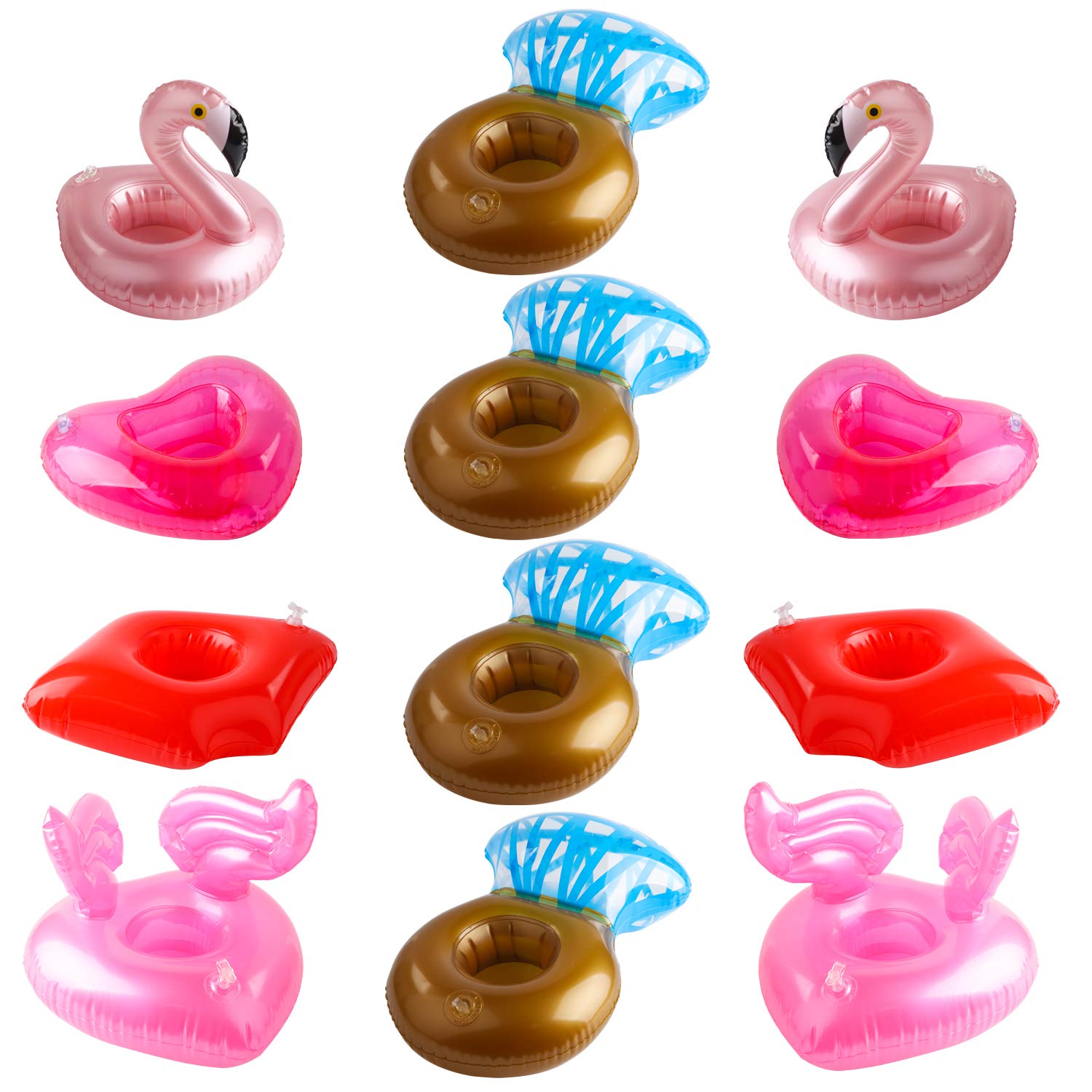 12-Pack Inflatable Pool Drink Holders – Multi-Shape Floating Coasters for Pool Parties, Bath Time & Kids' Water Toys by GROBRO7