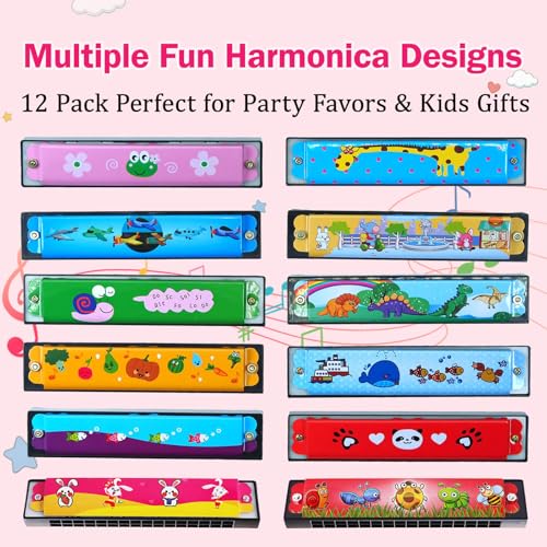 12-Pack Kids Harmonicas - 16-Hole Musical Toy for Party Favors, Goodie Bags, Classroom Prizes for Ages 4+