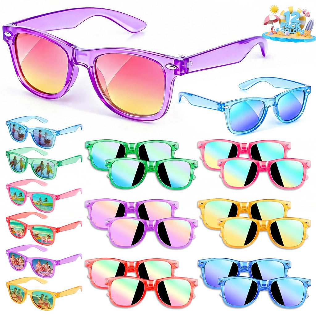12 Pack Kids Sunglasses for Ages 3-8 – Bulk Neon Sunglasses with UV 400 Protection for Party Favors, Goodie Bags, and Classroom Gifts by GIFTINBOX