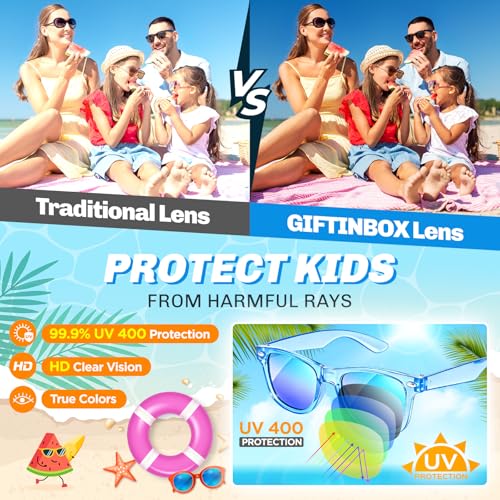 12 Pack Kids Sunglasses for Ages 3-8 – Bulk Neon Sunglasses with UV 400 Protection for Party Favors, Goodie Bags, and Classroom Gifts by GIFTINBOX