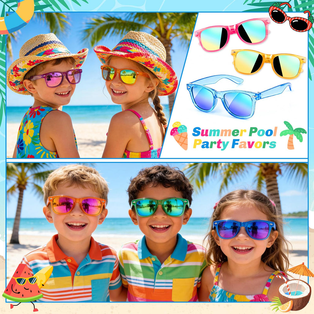 12 Pack Kids Sunglasses for Ages 3-8 – Bulk Neon Sunglasses with UV 400 Protection for Party Favors, Goodie Bags, and Classroom Gifts by GIFTINBOX