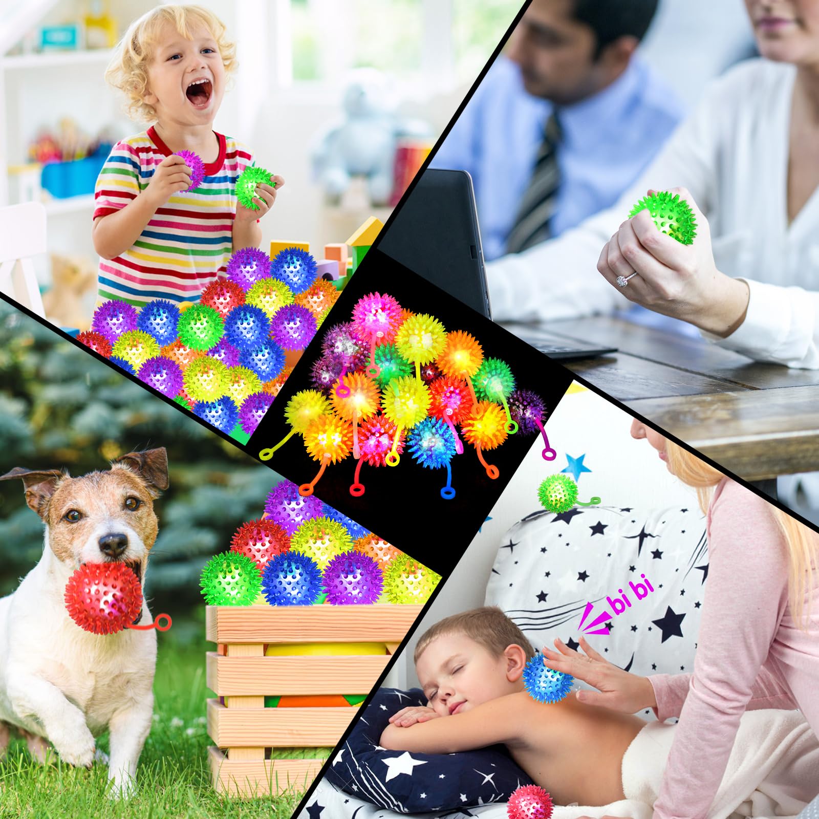 12 Pack LED Light Up Bouncy Balls for Kids - 2.2 Inch Glow in the Dark Sensory Stress Balls - Party Favors, Classroom Prizes, and Toddler Toys