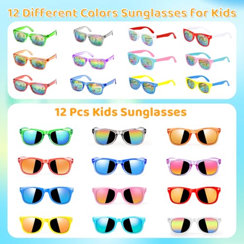 12-Pack Lifree Kids Sunglasses Bulk Party Favors - UV400 Protection for Ages 3-8, Neon Colors for Pool and Birthday Parties