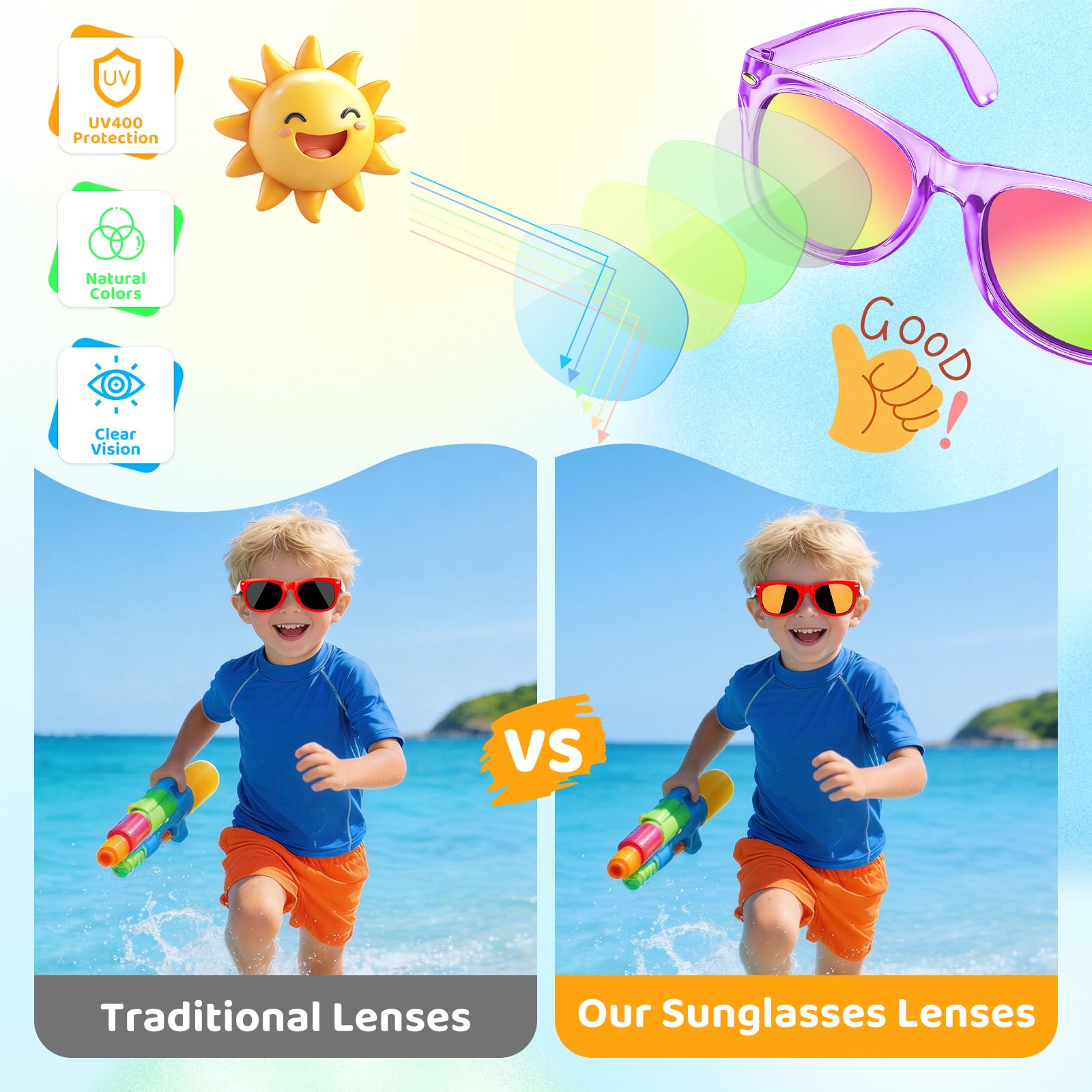 12-Pack Lifree Kids Sunglasses Bulk Party Favors - UV400 Protection for Ages 3-8, Neon Colors for Pool and Birthday Parties