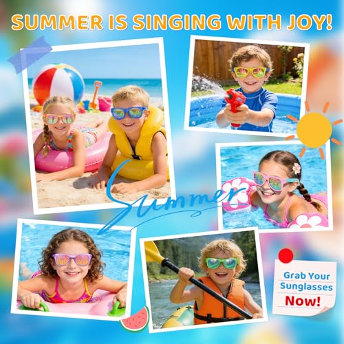 12-Pack Lifree Kids Sunglasses Bulk Party Favors - UV400 Protection for Ages 3-8, Neon Colors for Pool and Birthday Parties